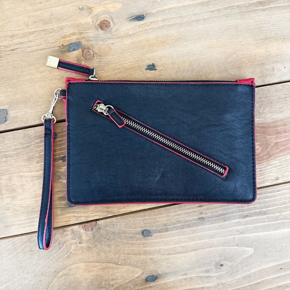 Sondra Roberts‎ Black Red Wristlet Clutch Purse Zipper